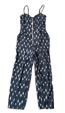 Anthropologie Elevenses Ikat Jumpsuit Navy Blue White Zip Front Spaghetti, Sz 10